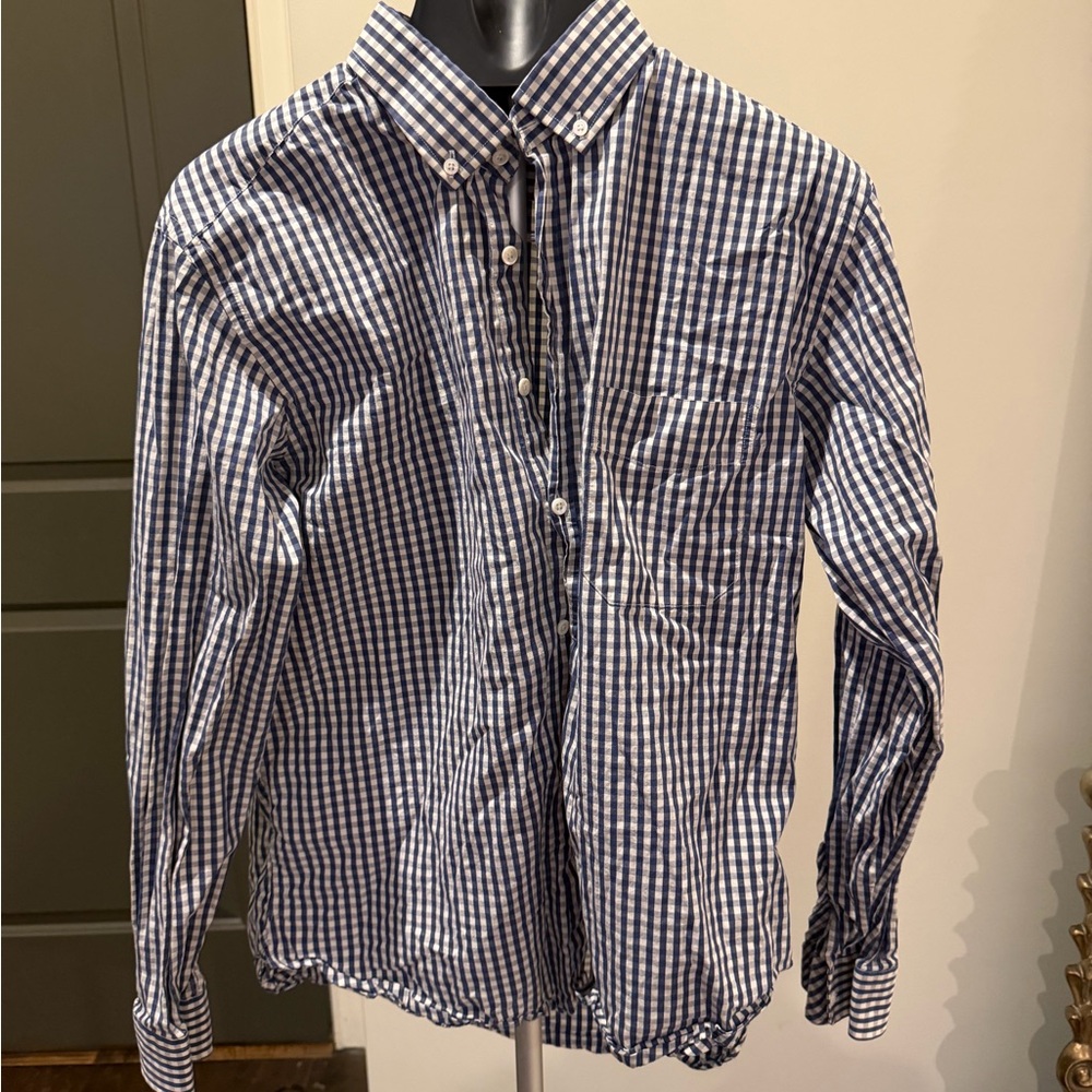 Billy Reid Navy and White Checkered Button Down Shirt Size XL